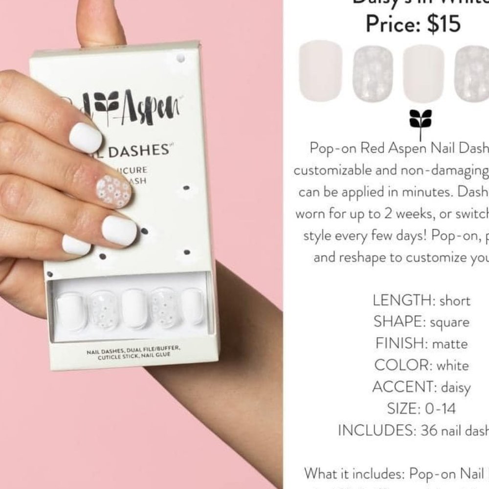 Red Aspen Nail Dashes, Daisy's in White